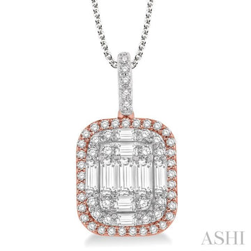 1 Ctw Baguette & Round Cut Fusion Diamond Pendant With Chain in 14K White and Rose Gold